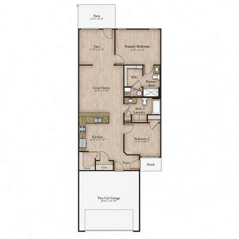 Floor plan for 2 beds, 2 baths, 1297 sqft