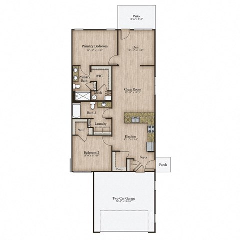 Floor plan for 2 beds, 2 baths, 1330 sqft