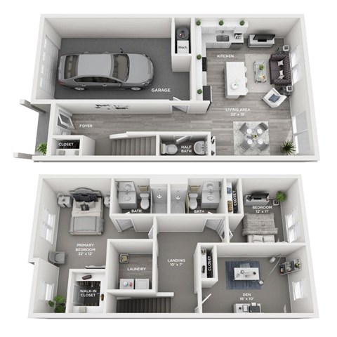 Floor plan for 2 beds, 2.5 baths, 1499 sqft