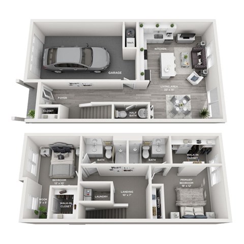 Floor plan for 2 beds, 2.5 baths, 1499 sqft