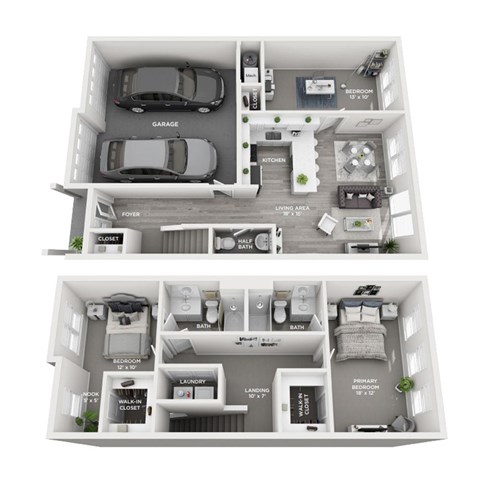 Floor plan for 3 beds, 2.5 baths, 1501 sqft