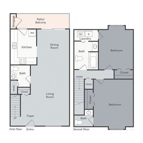 Floor plan for 2 beds, 1.5 baths, 1400 sqft