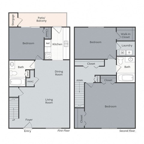 Floor plan for 3 beds, 2 baths, 1343 sqft