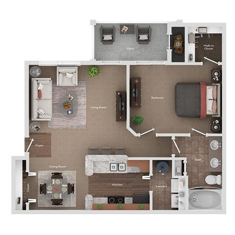 Floor plan for 1 bed, 1 bath, 859 sqft