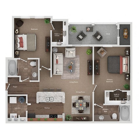 Floor plan for 2 beds, 2 baths, 1209 sqft
