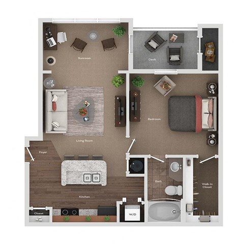 Floor plan for 1 bed, 1 bath, 821 sqft
