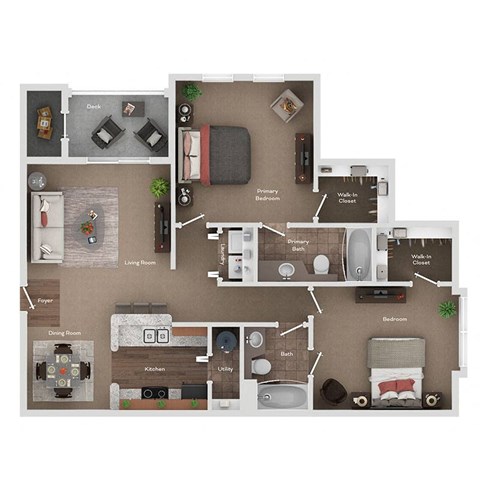 Floor plan for 2 beds, 2 baths, 1153 sqft