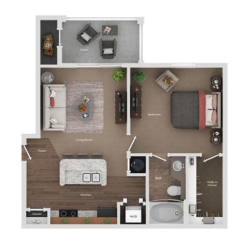 Floor plan for 1 bed, 1 bath, 735 sqft