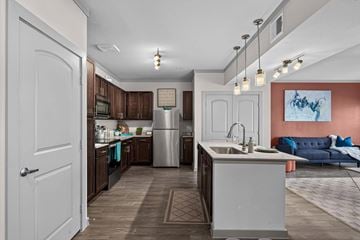 San Antonio apartment for rent - A kitchen with a white door and a white sink.