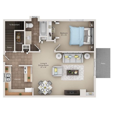 Floor plan for 1 bed, 1 bath, 780 sqft