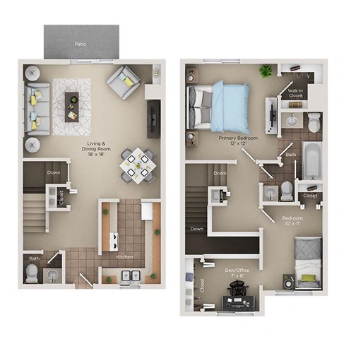 Floor plan for 2 beds, 1.5 baths, 1170 sqft