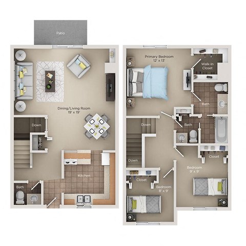 Floor plan for 3 beds, 1.5 baths, 1230 sqft