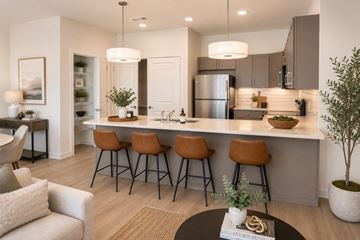 Rogers apartment for rent - A modern kitchen with a bar area and seating.