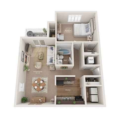 Floor plan for 1 bed, 1 bath, 804 sqft
