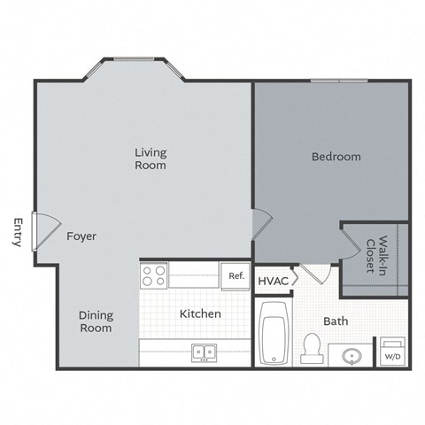 Floor plan for 1 bed, 1 bath, 650 sqft