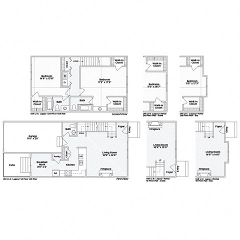 Floor plan for 2 beds, 2.5 baths, 1617 sqft