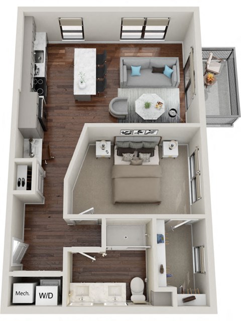 Floor plan for 1 bed, 1 bath, 720 sqft