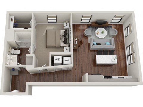 Floor plan for 1 bed, 1 bath, 818 sqft