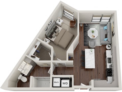 Floor plan for 1 bed, 1 bath, 625 sqft