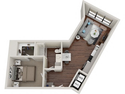 Floor plan for 1 bed, 1 bath, 650 sqft