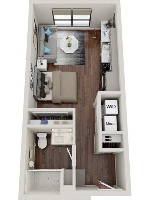 Floor plan for studio, 1 bath, 445 sqft