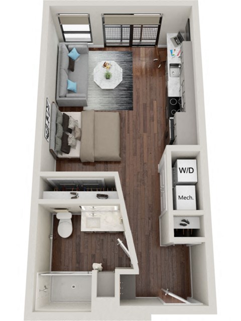 Floor plan for studio, 1 bath, 475 sqft