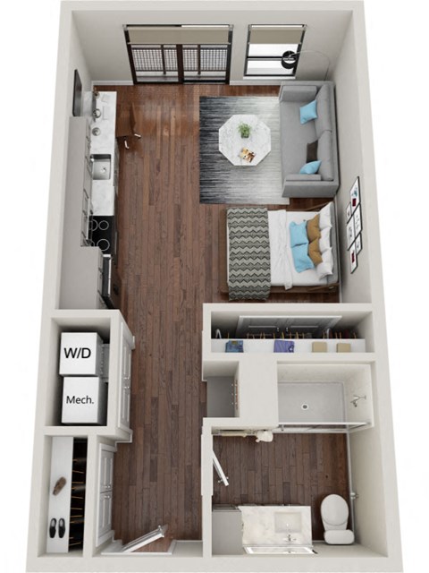 Floor plan for studio, 1 bath, 530 sqft