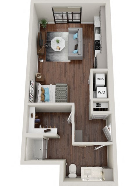 Floor plan for studio, 1 bath, 574 sqft