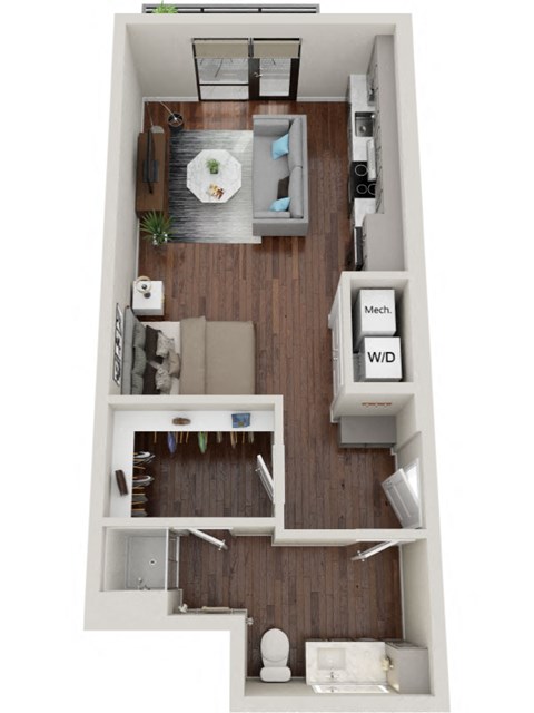 Floor plan for studio, 1 bath, 574 sqft