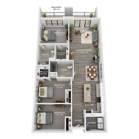 Floor plan for 3 beds, 2 baths, 1470 sqft