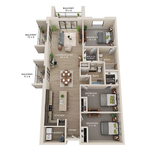 Floor plan for 3 beds, 2 baths, 1660 sqft