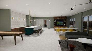 Grand Rapids apartment for rent - A modern dining area with a long table and chairs.