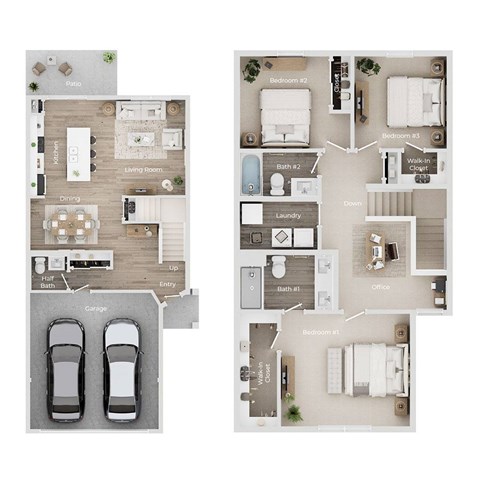 Floor plan for 3 beds, 2.5 baths, 1601 sqft