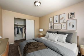 Sappington apartment for rent - a bedroom with a bed and a closet