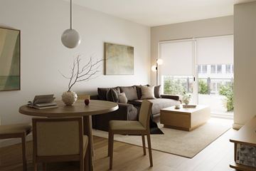 Pittsburgh apartment for rent - A modern living room with a round table and chairs.
