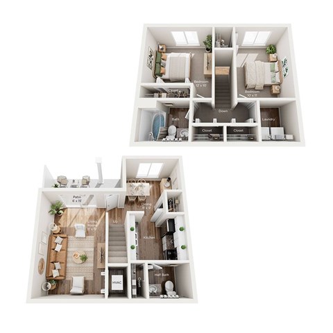 Floor plan for 2 beds, 1.5 baths, 1017 sqft