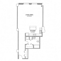 Floor plan for studio, 1 bath, 719 sqft