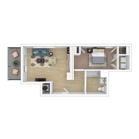 Floor plan for 1 bed, 1 bath, 576 sqft