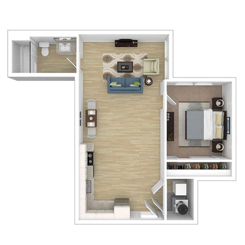 Floor plan for 1 bed, 1 bath, 600 sqft