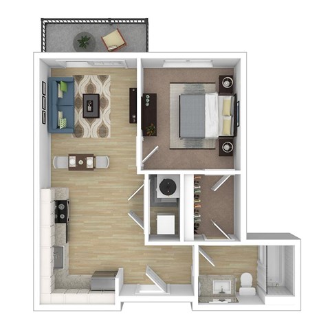 Floor plan for 1 bed, 1 bath, 601 sqft