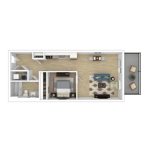 Floor plan for 1 bed, 1 bath, 608 sqft