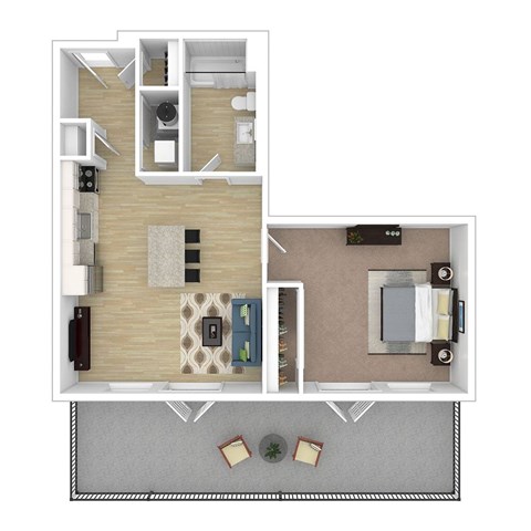 Floor plan for 1 bed, 1 bath, 688 sqft