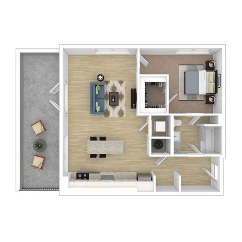 Floor plan for 1 bed, 1 bath, 784 sqft
