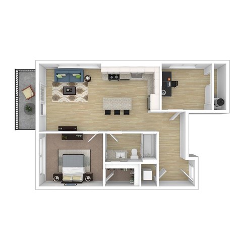 Floor plan for 1 bed, 1 bath, 802 sqft