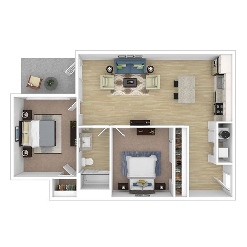 Floor plan for 2 beds, 1 bath, 896 sqft