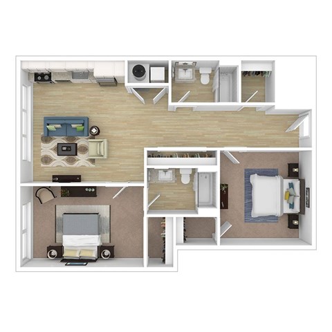 Floor plan for 2 beds, 2 baths, 1012 sqft