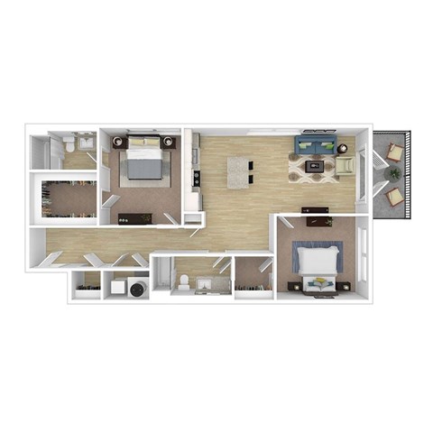 Floor plan for 2 beds, 2 baths, 1153 sqft
