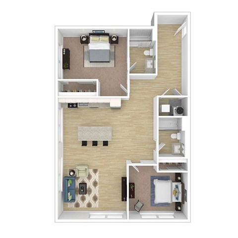 Floor plan for 2 beds, 2 baths, 1158 sqft