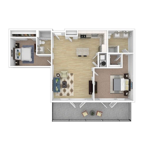 Floor plan for 2 beds, 2 baths, 1161 sqft