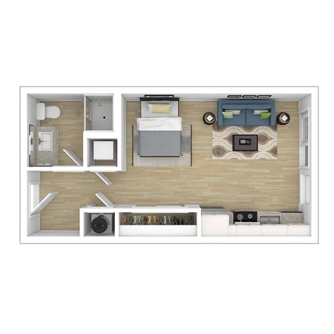 Floor plan for studio, 1 bath, 500 sqft